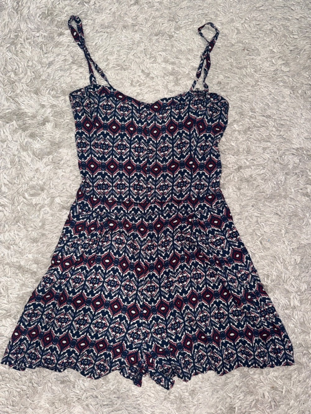 Women's Navy and Burgundy Printed Spaghetti Strap Romper